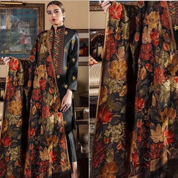 BR-190 Black Dhanak Embroidered 3pc Wt